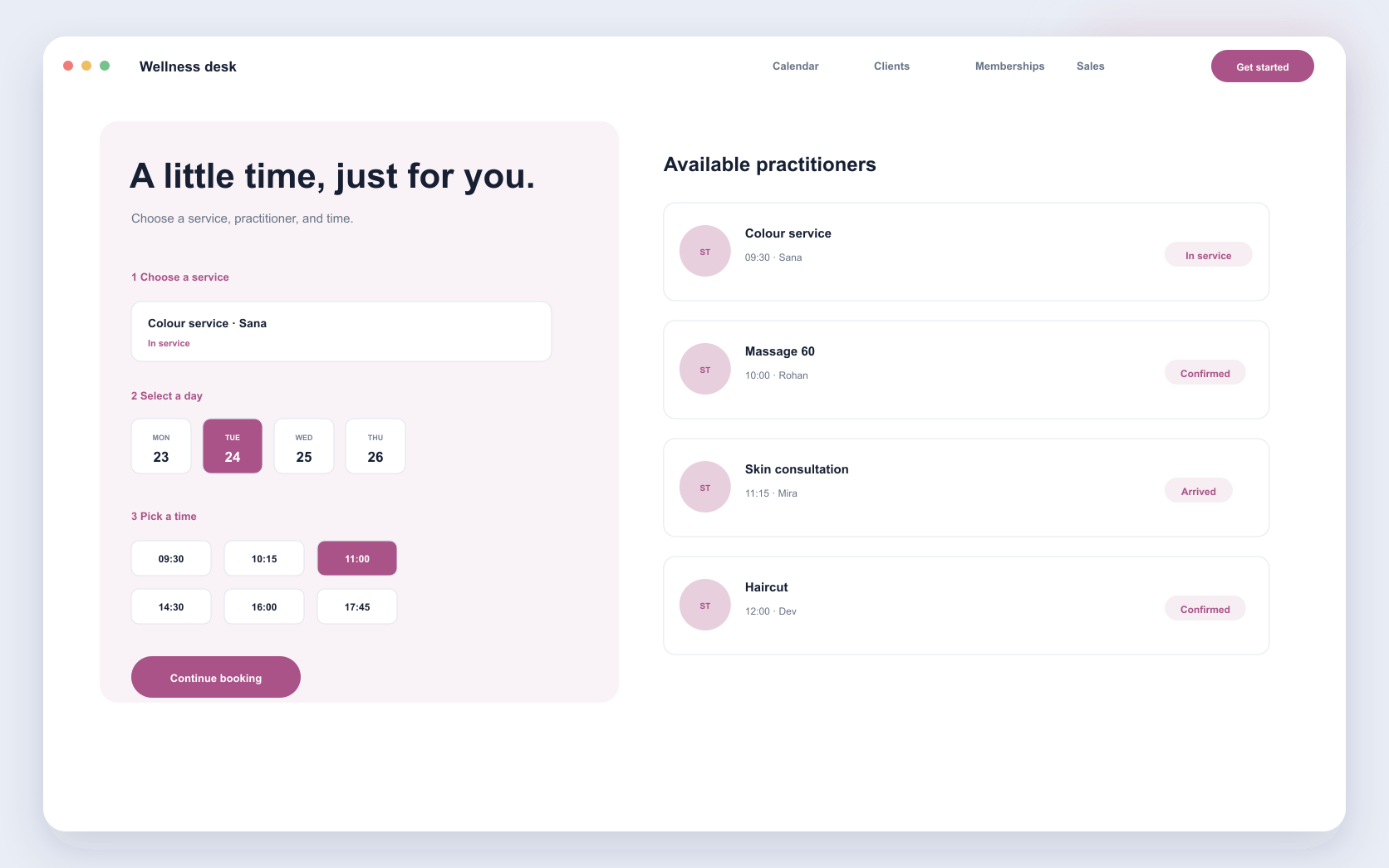 salon management platform interface showing appointment booking, memberships, and client service